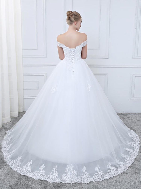 Off-the-Shoulder Lace-Up Ball Gown Wedding Dresses