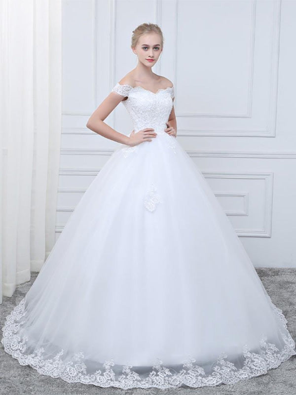 Off-the-Shoulder Lace-Up Ball Gown Wedding Dresses
