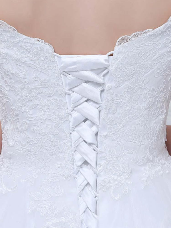 Off-the-Shoulder Lace-Up Ball Gown Wedding Dresses