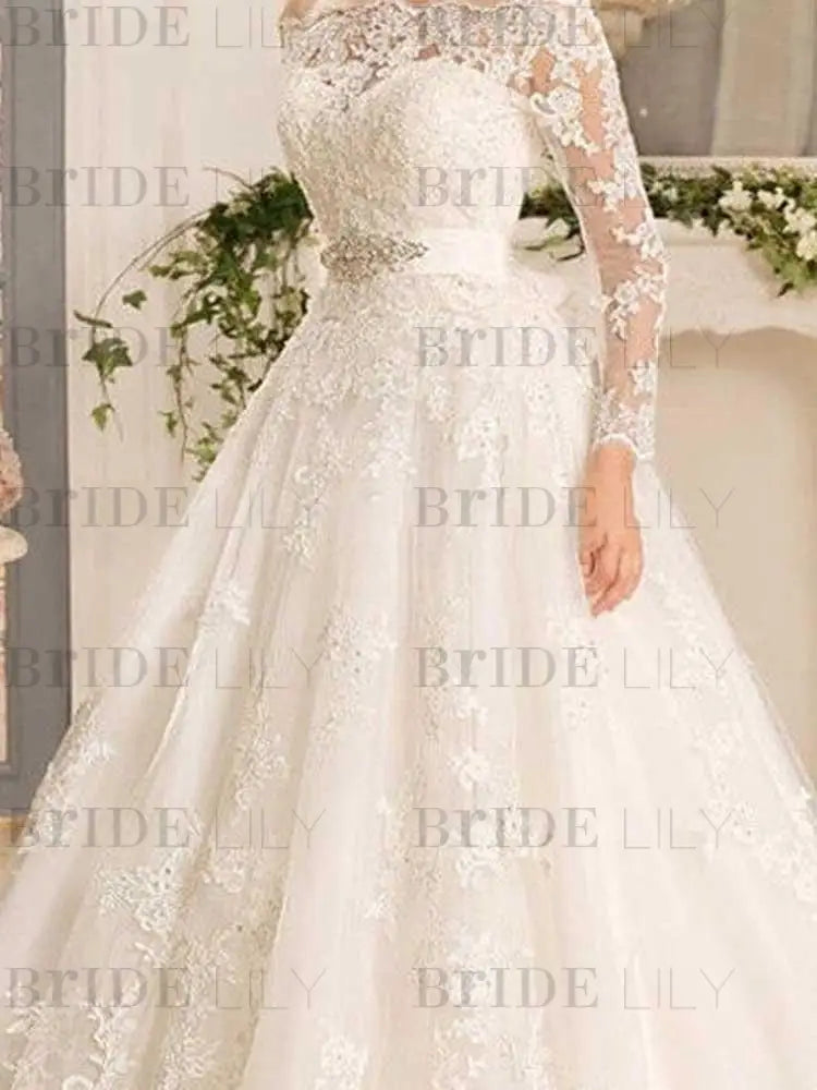 Off-the-Shoulder Tulle Ruffles Aline Wedding Dresses