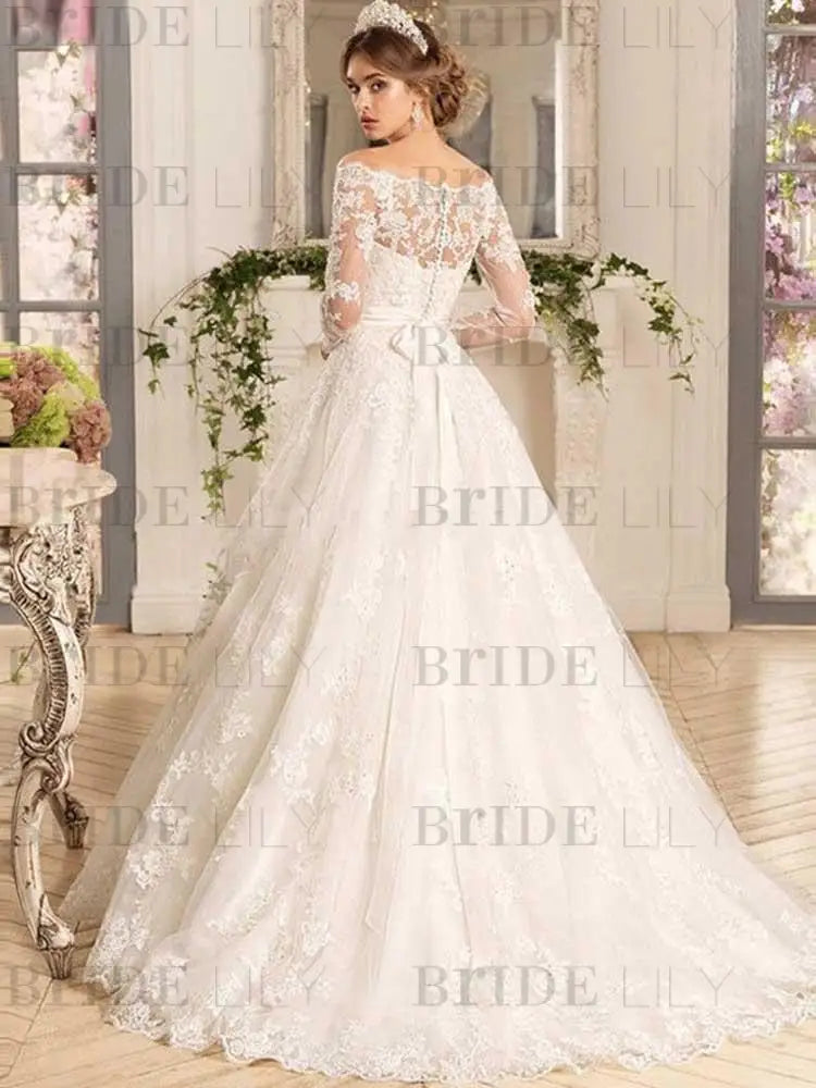 Off-the-Shoulder Tulle Ruffles Aline Wedding Dresses