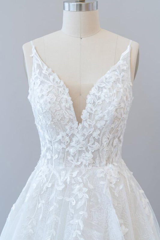 Open Back Appliques Tulle A-line Wedding Dress