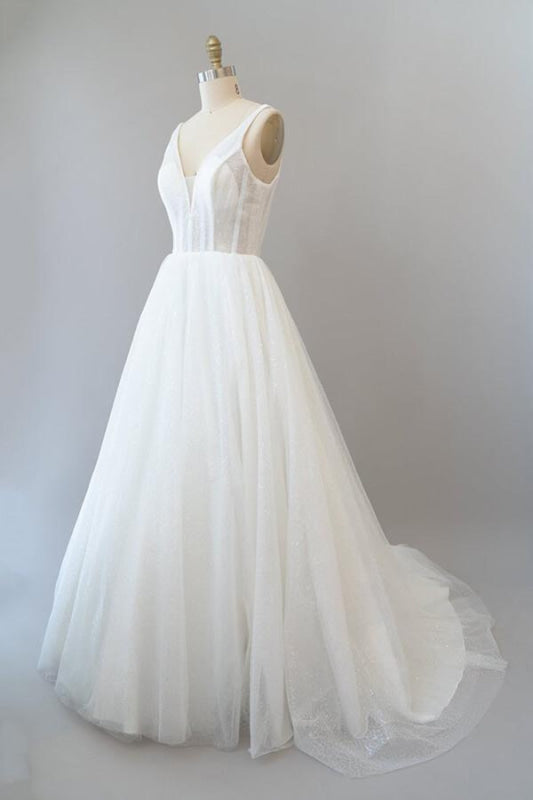 Open Back Sequins Tulle A-line Wedding Dress