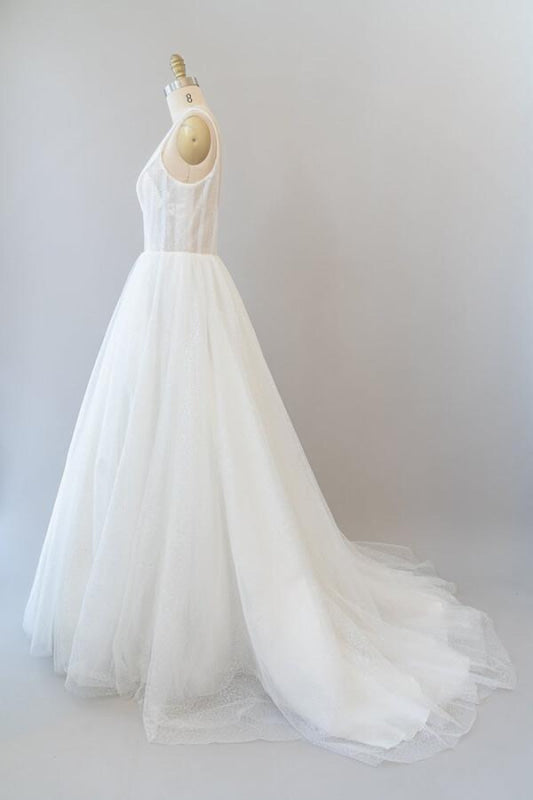 Open Back Sequins Tulle A-line Wedding Dress