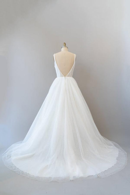 Open Back Sequins Tulle A-line Wedding Dress