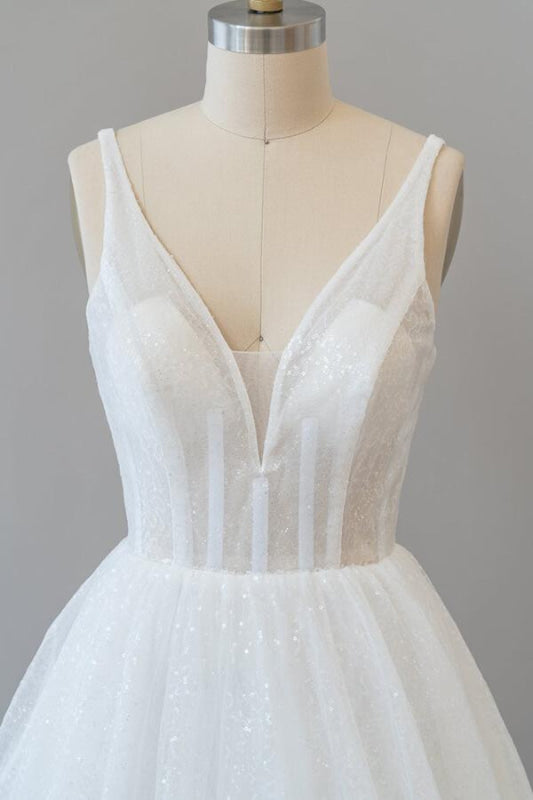 Open Back Sequins Tulle A-line Wedding Dress