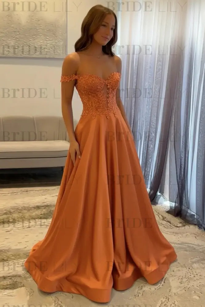 Off-the-Shoulder A-line Evening Dress Lace Prom Dress Long