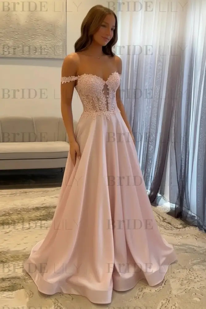 Off-the-Shoulder A-line Evening Dress Lace Prom Dress Long