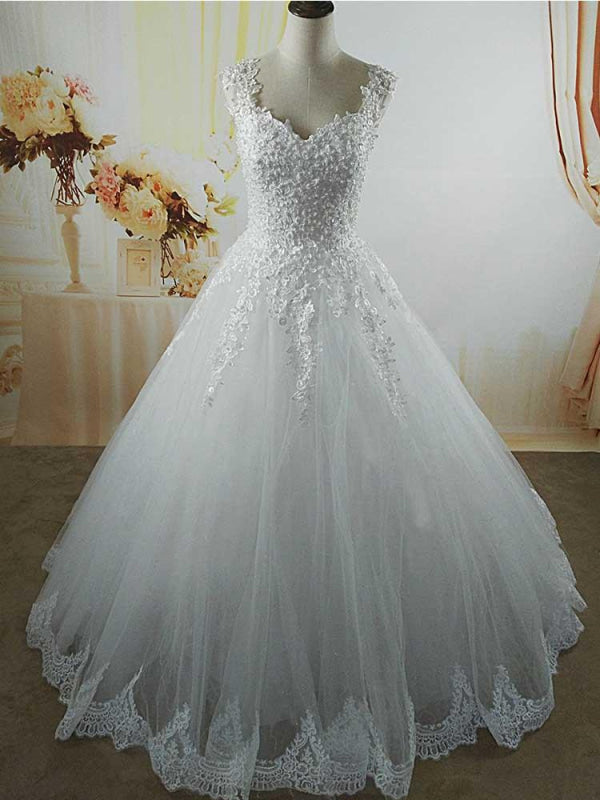 Pearls A-Line Tulle Wedding Dresses