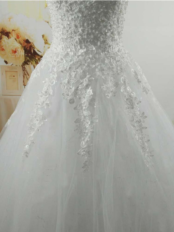 Pearls A-Line Tulle Wedding Dresses
