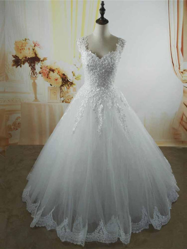 Pearls A-Line Tulle Wedding Dresses