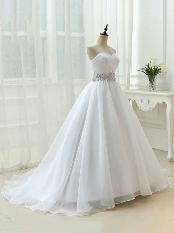 Perfect Sweetheart Lace-Up Ruffles Sash Wedding Dresses