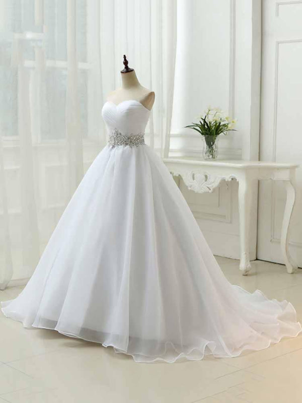 Perfect Sweetheart Lace-Up Ruffles Sash Wedding Dresses