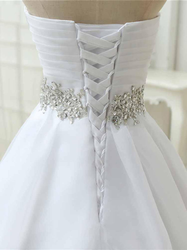 Perfect Sweetheart Lace-Up Ruffles Sash Wedding Dresses