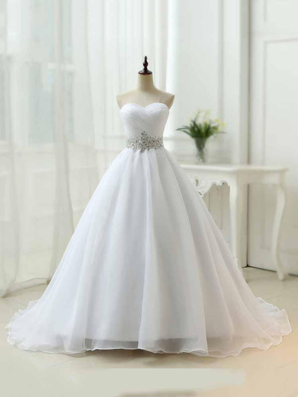 Perfect Sweetheart Lace-Up Ruffles Sash Wedding Dresses