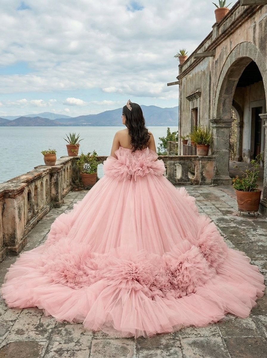 Pink Strapless Sleeveless Ball Gown Corset Quinceanera Dresses