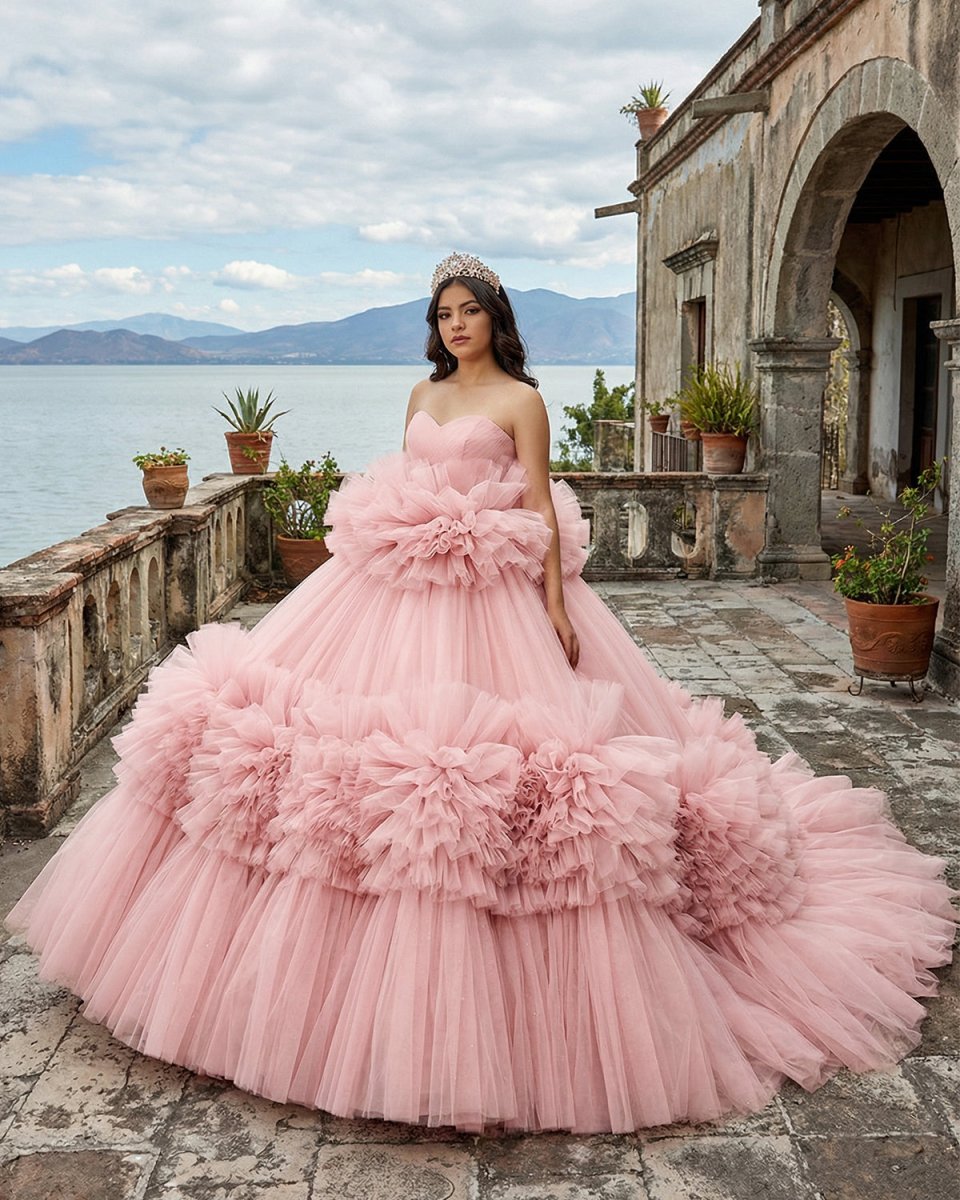 Pink Strapless Sleeveless Ball Gown Corset Quinceanera Dresses