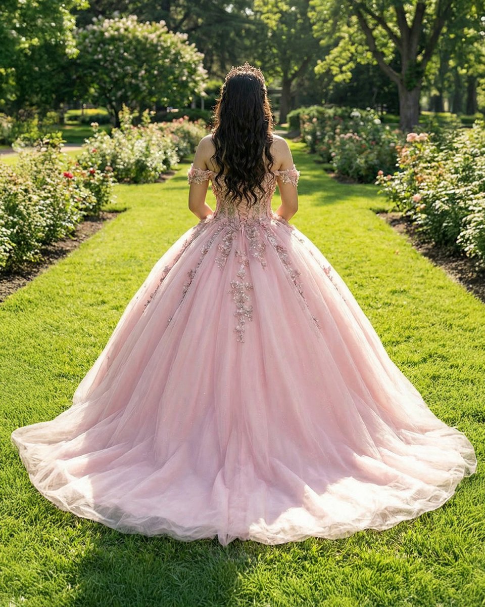 Pink Tulle Appliques Off The Shoulder Quinceanera Dresses