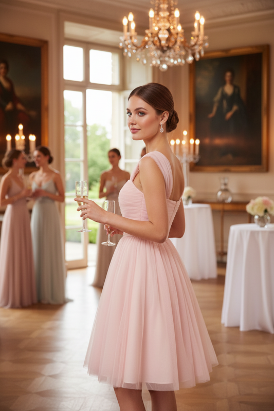 Pink Vintage Tulle Knee Length Homecoming Dress Straps Graduation Dresses