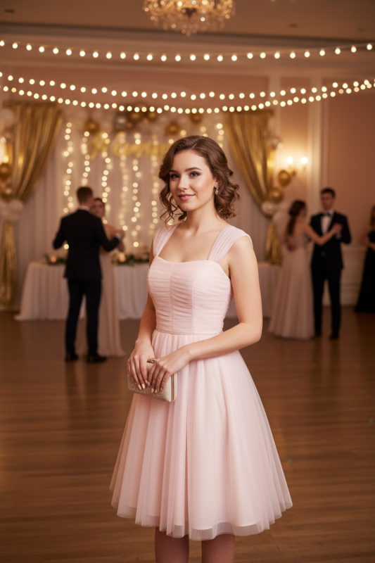 Pink Vintage Tulle Knee Length Homecoming Dress Straps Graduation Dresses