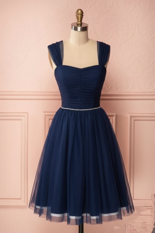 Pink Vintage Tulle Knee Length Homecoming Dress Straps Graduation Dresses