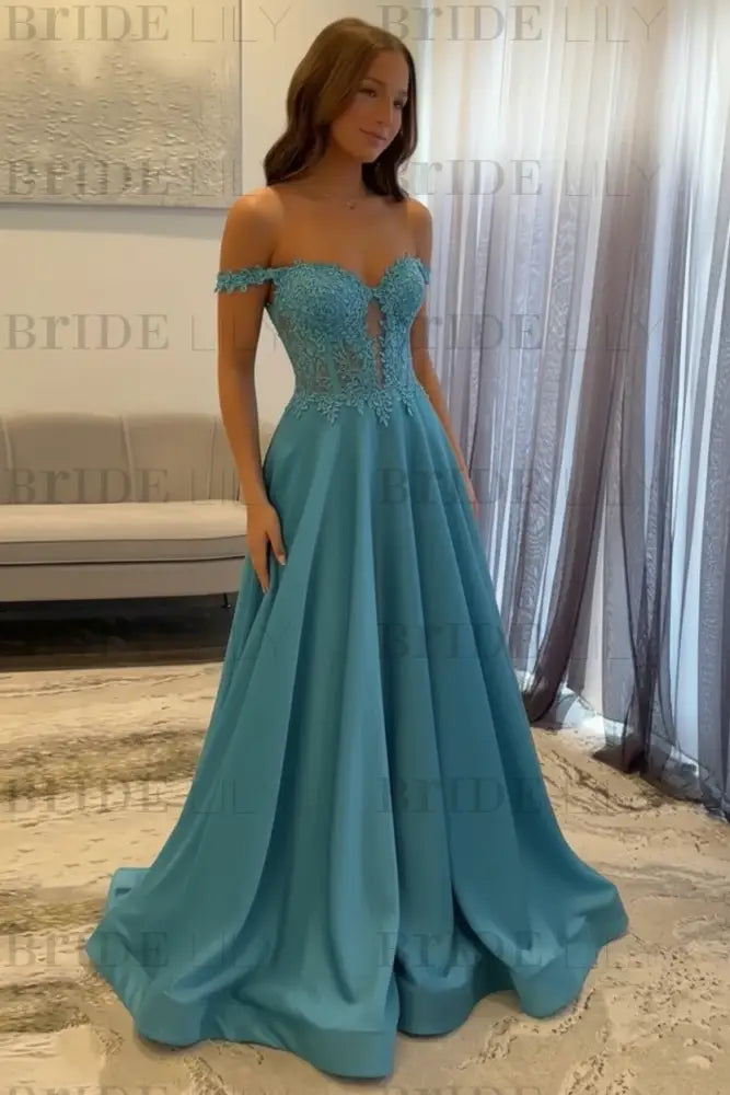 Off-the-Shoulder A-line Evening Dress Lace Prom Dress Long
