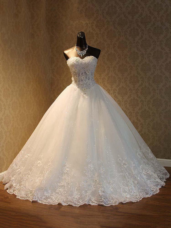 Luxury Lace Ball Gowns Beaded Wedding Dresses Sweetheart