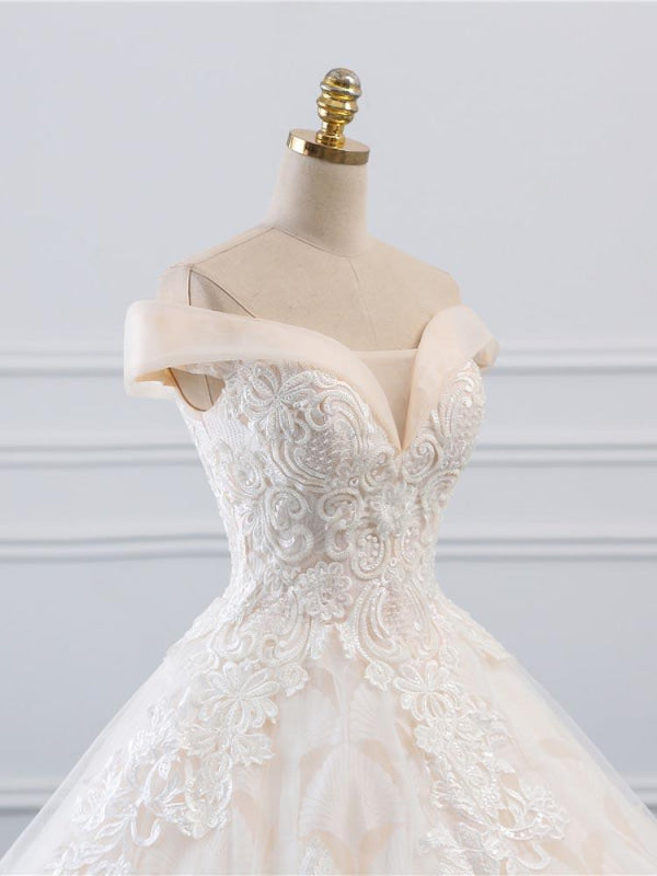 Popular Off-the-Shoulder Lace-Up Ball Gown Wedding Dresses