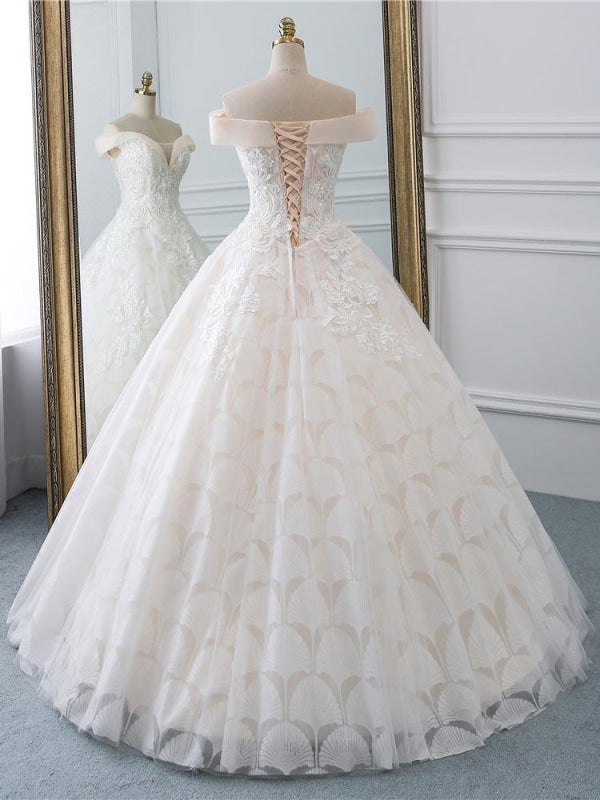 Popular Off-the-Shoulder Lace-Up Ball Gown Wedding Dresses