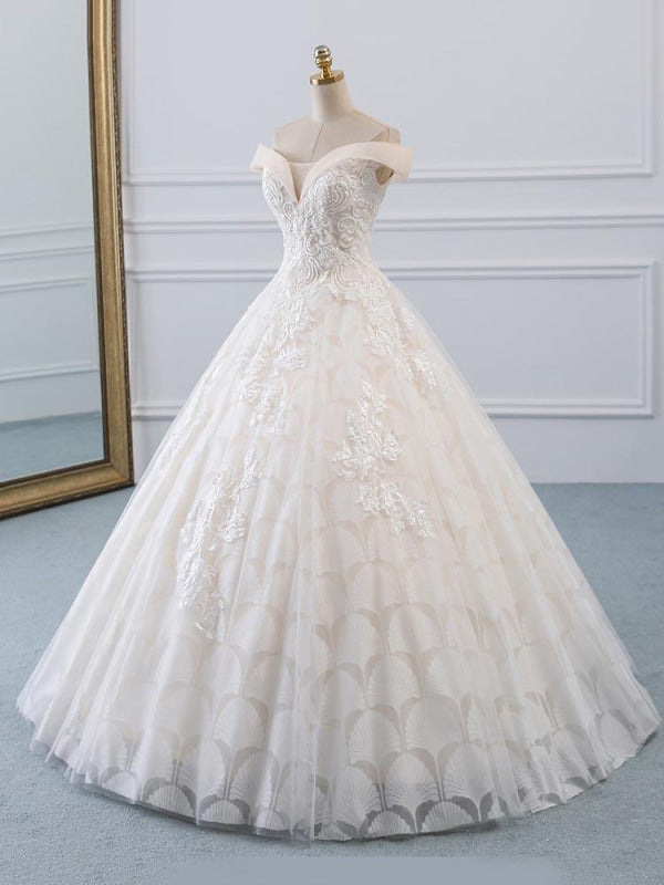Popular Off-the-Shoulder Lace-Up Ball Gown Wedding Dresses