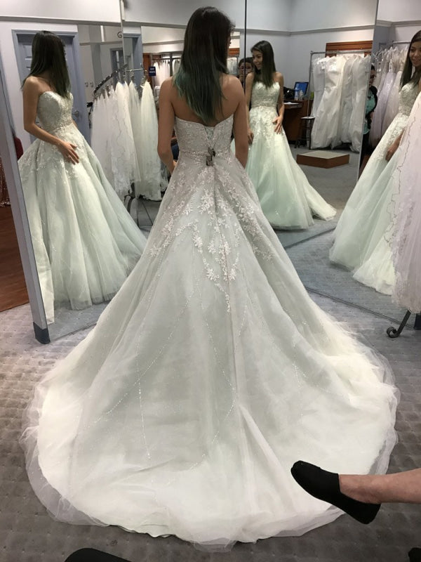 Precious Shinny Beaded Strapless Ball Gown Wedding Dress