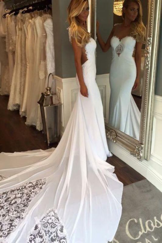 Pretty Sheath Sleeveless Long Beach Lace Wedding Dress