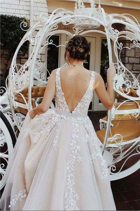 Princess A-line Tulle Long with Appliques Wedding Dress Hot Sell Prom Gown