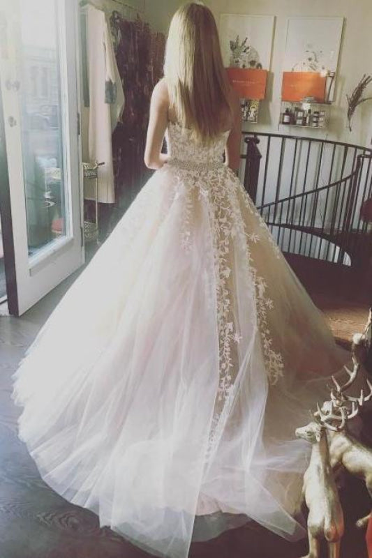 Princess A-line Tulle Long with Appliques Wedding Dress Hot Sell Prom Gown