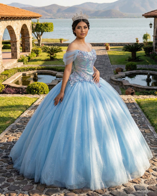 Quinceanera Dress Princess Short Sleeve Ball Gown Sequins Party Dresses