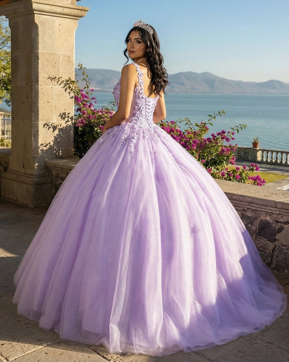 Princess Flowers Lavender Flowers Quinceanera Dresses Ball Gown