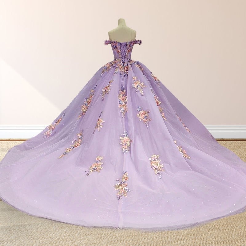Princess Off the Shoulder Appliques Chapel Train Quinceanera Dresses