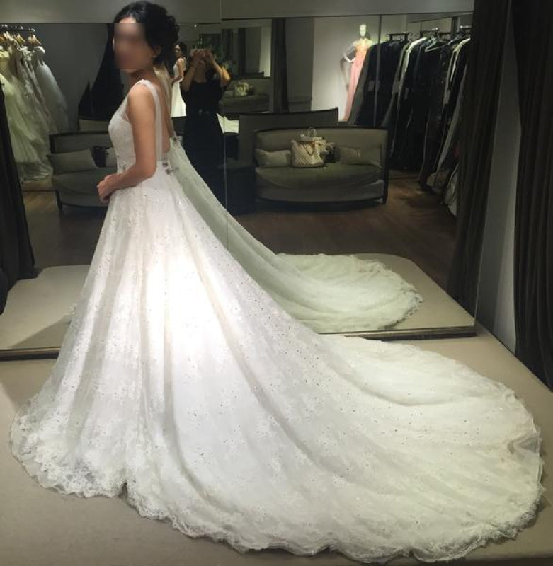 Princess V-neck Sleeveless Backless Court Train Lace Sexy Wedding Dress