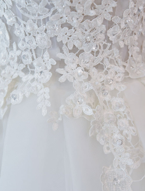 Princess Wedding Dresses Ball Gowns Lace V Neck Sleeveless Floor Length Bridal Gowns