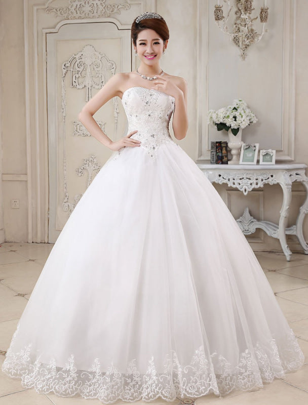 Princess Wedding Dresses Ivory Ball Gown Bridal Dress Strapless Sweetheart Lace Beaded Pleated Wedding Gown