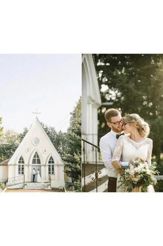 Puffy Half Sleeves Backless Floor Length Long Beach Wedding Dress