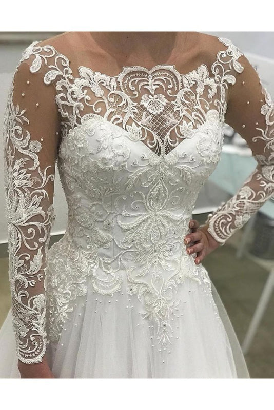 Puffy Long Sleeves Gorgeous Tulle Beads Wedding Dress