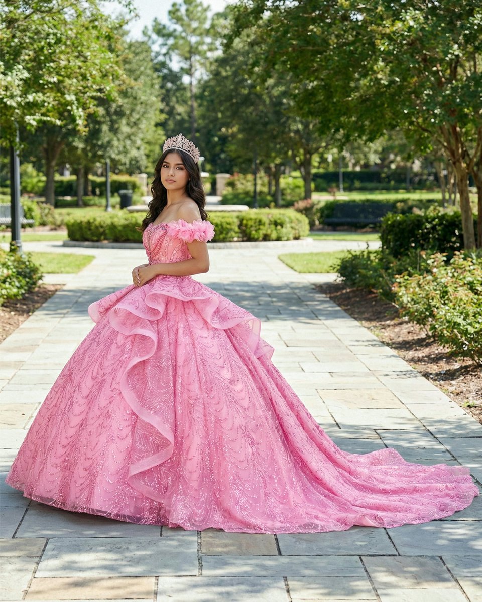 Quinceanera Dress With Sequins Off the Shoulder Chapel Train