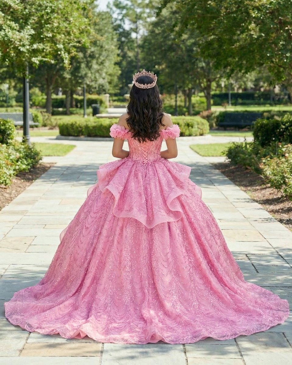 Quinceanera Dress With Sequins Off the Shoulder Chapel Train
