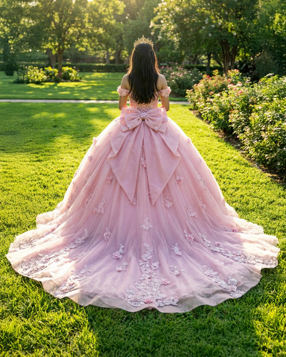 Off The Shoulder Lace Up Back Appliques Tulle Quinceanera Dress