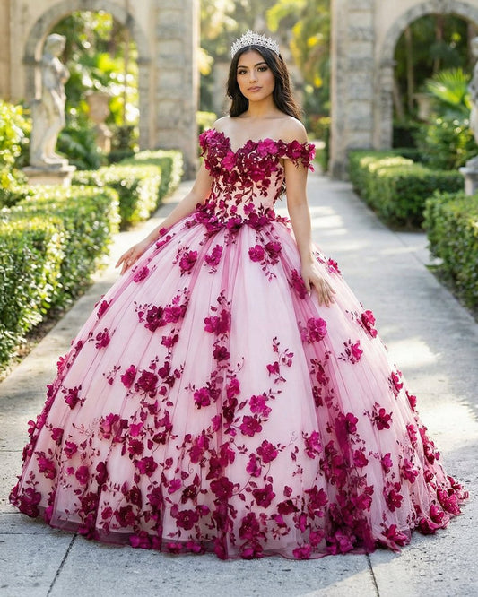 Red Lace Quinceanera Dress Off Shoulder Corset Vestidos Pearls Flowers
