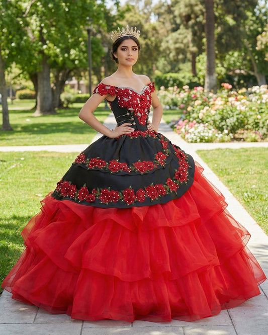 Red Off the Shoulder Quinceanera Dresses with Appliques