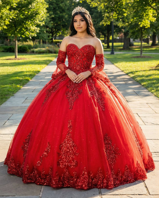 Red Sweetheart Quinceanera Dresses with Long Sleeves