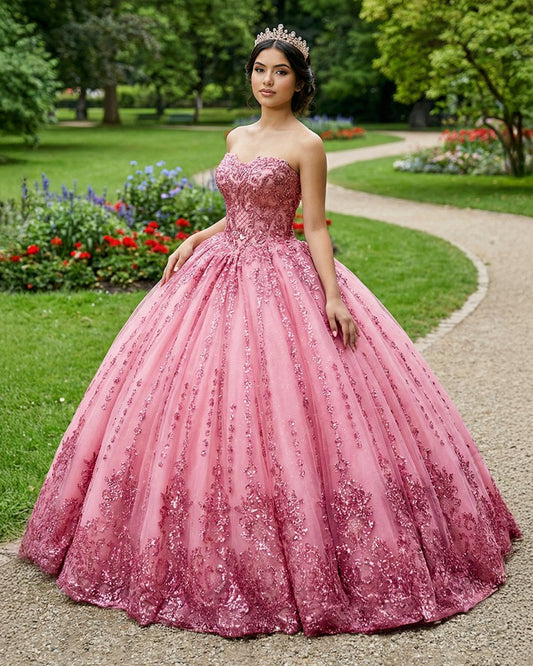 Quinceanera Dress Romantic Court Train Ball Gown Strapless Pleated