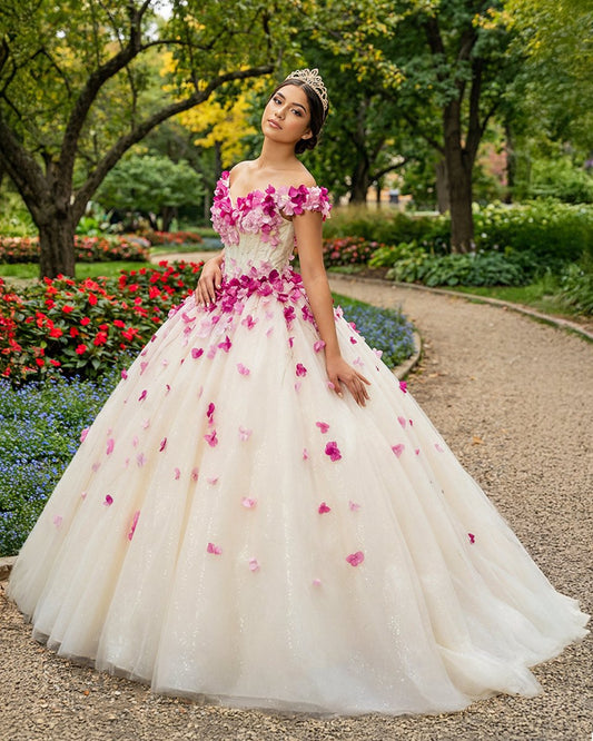 Romantic Heart  Off-the-Shoulder Tulle Quinceañera Dress